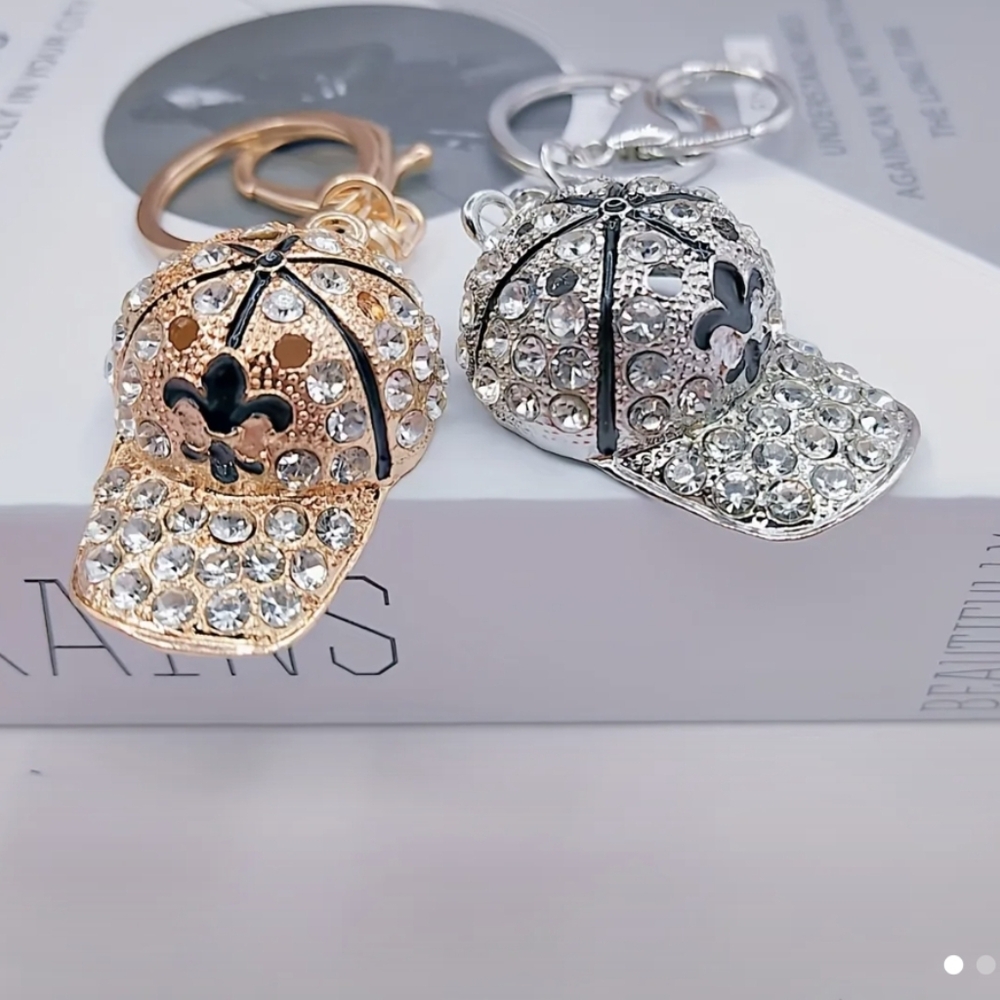 Crystal Embellished Cap Keychain Set